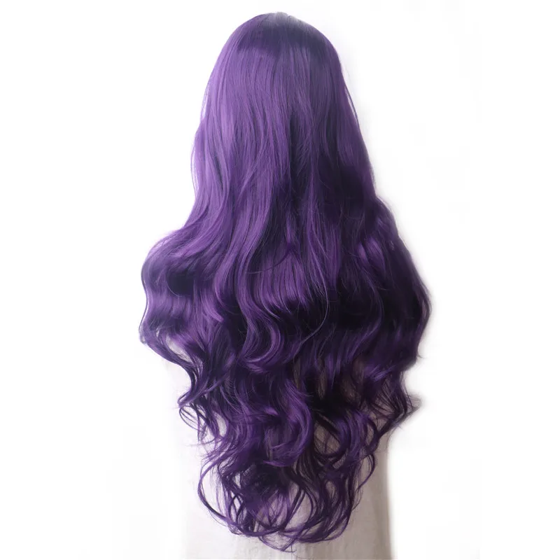 WoodFestival Wavy Purple Synthetic Wig Long Hair Colored Cosplay Wigs For Women Female Grey Green Pink Red Dark Brown Black Blue