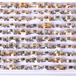 Wholesale 36pcs/lot Fashion High Quality Stripe Stainless Steel Gold Silver Plated Ring Jewelry For Women Men Mix Style Party