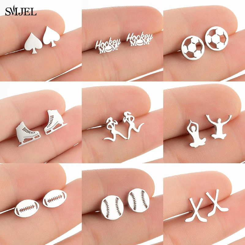 Tiny Baseball Earrings Fashion Jewelry Stainless Steel Volleyball Football Hockey Sports Earrings for Women Men Piercing Gifts