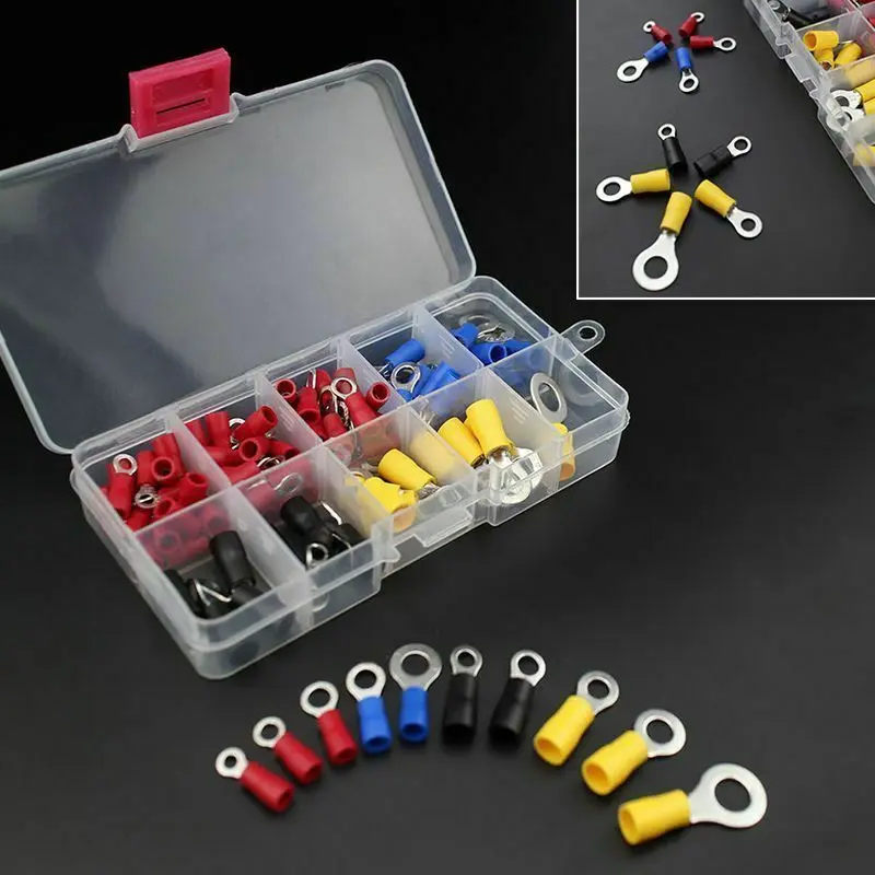 102/120/200/280/300pc Assorted Ring Terminal Electrical Crimp Connector Kit Set With Box,Copper Wire Insulated Cord Pin End Butt