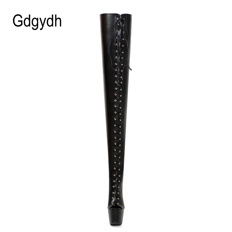 Gdgydh Thigh High Open Toe Boots Heels Sexy Lace Up Over The Knee Boots High Heels Shoes Pole Dance Plus Size Strappy Gladiator