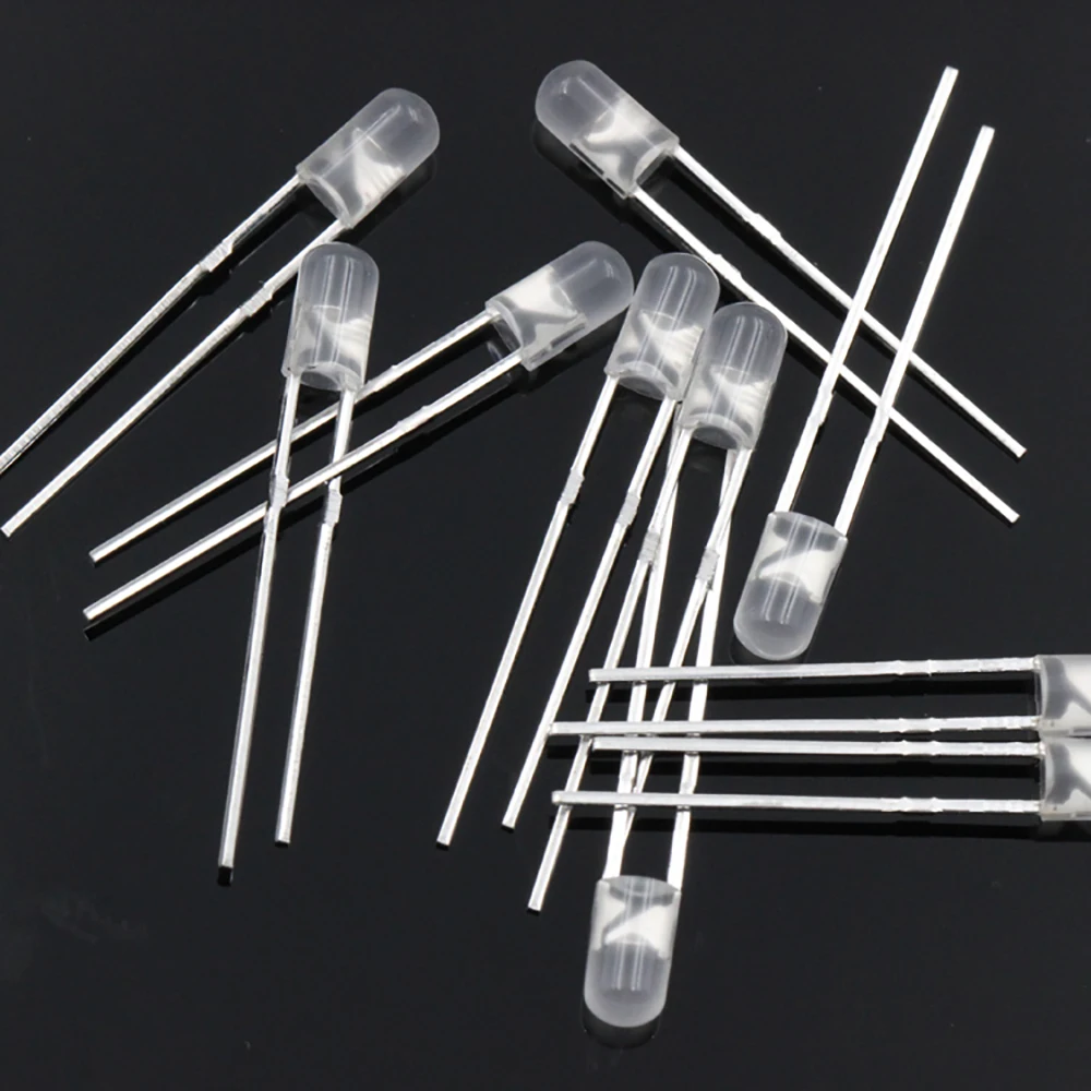 1000pcs 3mm Round No edge Short Legs Diffused Color White Red Blue Green Yellow Directly Inserted LED light-emitting diode