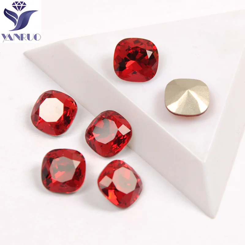 

YANRUO 4470 High Quality Nails Rhinestone Siam Color Cushion Cut Shape Pointback Glass Rhinestones For 3D Nail Art Decoration