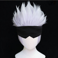 Anime Cosplay Wigs Gojo Satoru Wig Short Heat Resistant Synthetic Hair Wigs + Wig Cap + Black Eyepatch