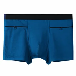 Ropa interior Sexy para hombre, bóxer de algodón, con bolsillos y cremallera, talla europea