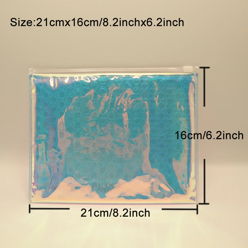 다채로운 충격 방지 포장 지퍼 패딩 우편 가방, 재사용 가능한 투명 PVC 버블 백, 21x16cm, 10 개