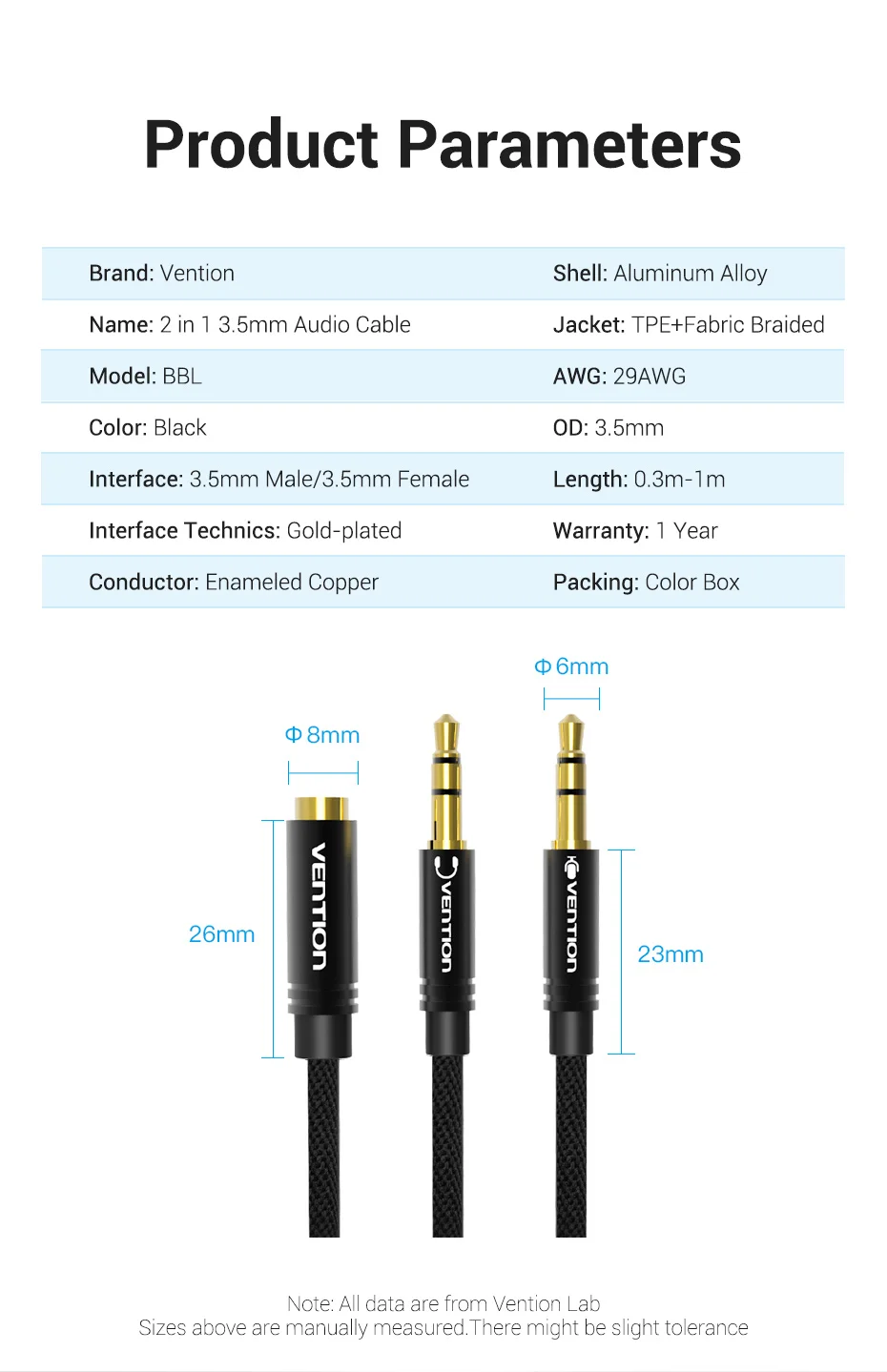 Vention Audio-Splitter, Kopfhörer-Adapter, 3,5 mm AUX-Kabel für Computer, 1 Buchse auf 2 Stecker, Mikrofon-Y-Splitter, Headset auf PC-Adapter – Detail 16