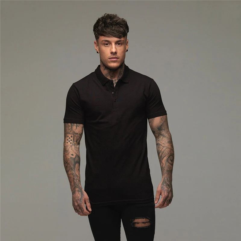 Polo-Shirts Slim-Fit Short Sleeve Leisure Casual Cotton Fashion Mens Brand Fitness Mens Summer Breathable Gym Sports Polo Shirt