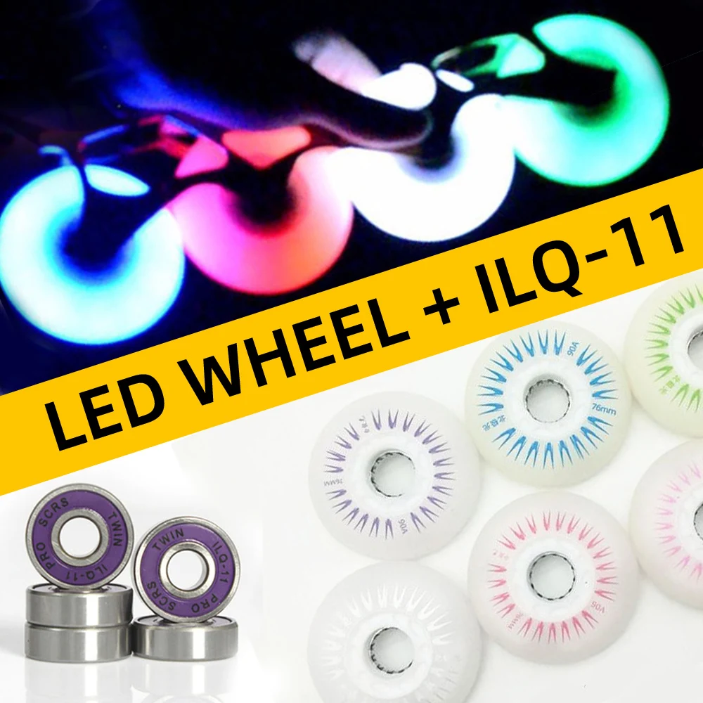 4pcs Skating Wheel LED Flash Roller Skates Wheels 72 76mm 80mm Slalom FSK Tyre for SEBA High HV HL FRM FR Patines ILQ-11 Bearing