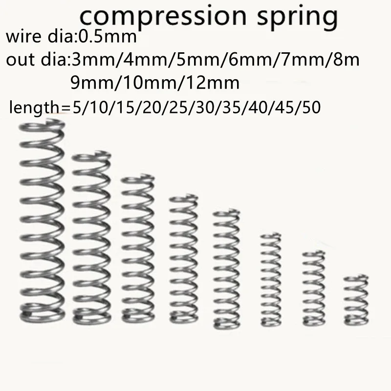 10-20pcs 0.5mm compression spring wire dia 3mm to 12mm Stainless Steel  Micro Small Compression spring