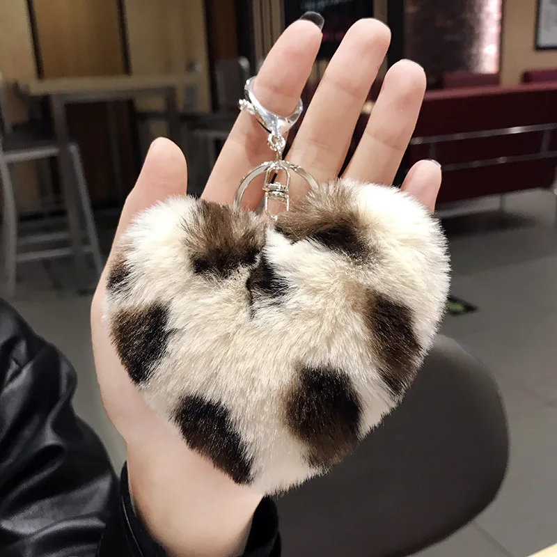 Leopard Love Plush Fur Ball Keychain