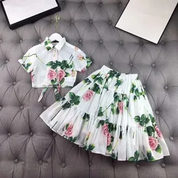 Girl's Fashion Mesh girls clothes Set Girls Summer Fashion Brand Set kids shirt + skirt 2 pcs toddler girl clothes