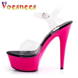 2022 Hot! Women Summer Sandals Platform Fashion Shows Sexy Transparent Crystal Slipper Sandals High Heel 15cm Shoes Plus-size 44