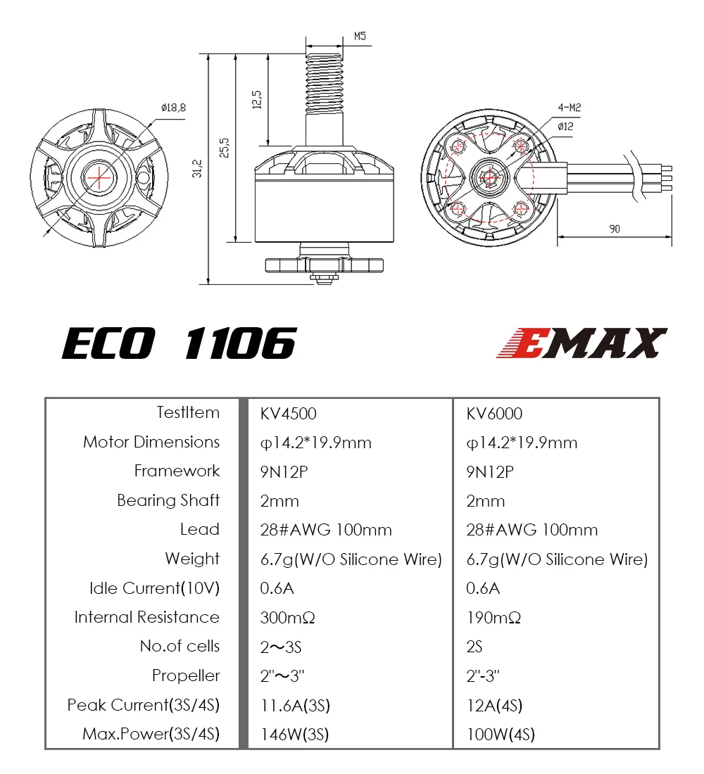 1/4 szt. EMAX ECO 1106 2 ~ 3S 4500KV CW bezszczotkowy silnik do wyścigów FPV RC Drone