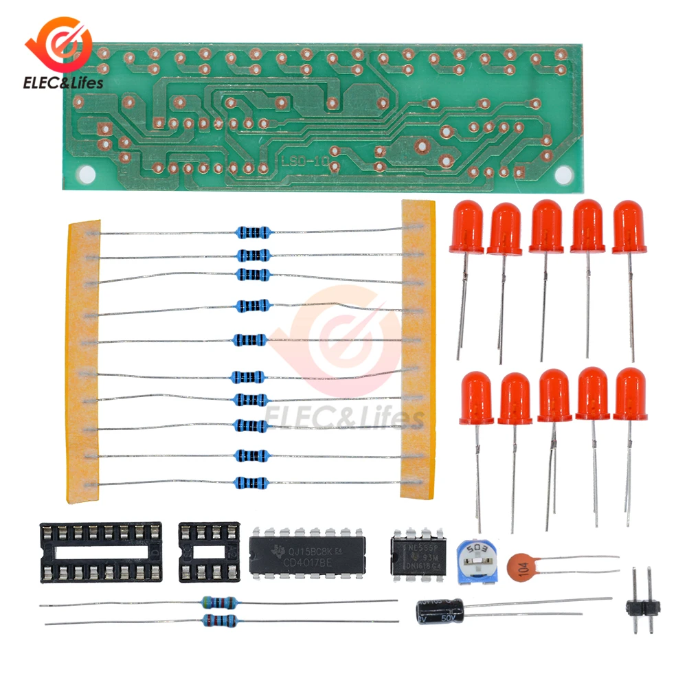 NE555 LED Light Chaser Water Flowing Light LED Electronic DIY Kits Module NE555 + CD4017 Driver Water Powered NE555 Circuit Red