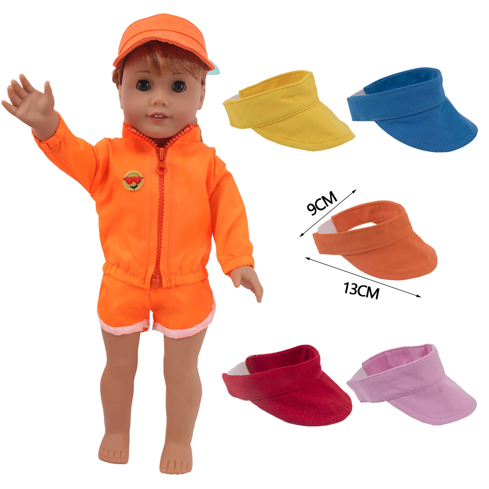 Doll Clothes Uncapped Sun Visor Sports Big Brim Hat,Normal Brimmed Hat Fit 18Inch American Borne&43Cm Born Baby Doll Accessories