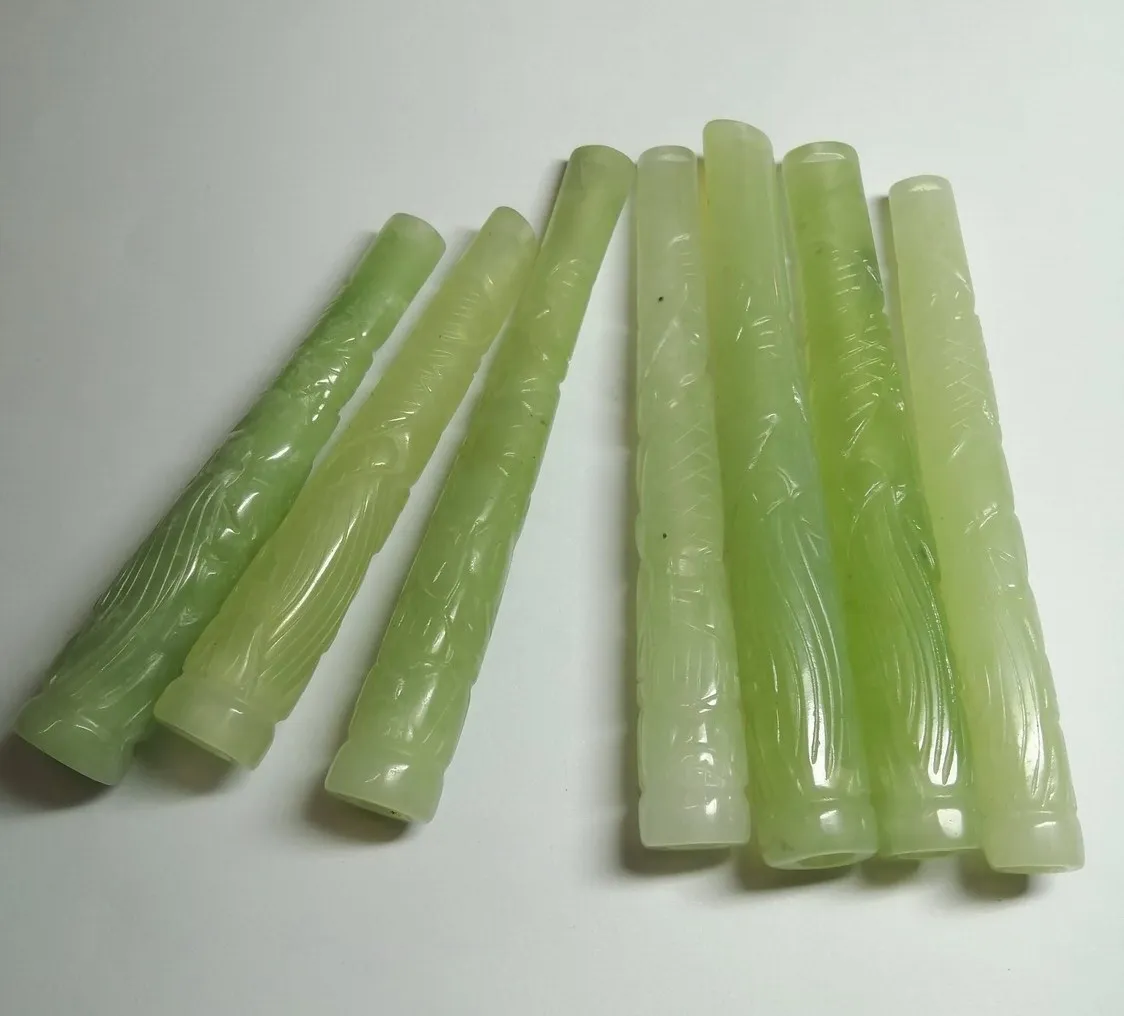 1 قطعة شيوى اليشم الطبيعي اعوج منحوتة التنين حامل السجائر L 95 مللي متر-115 مللي متر #2