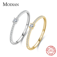 Modian 2021 Real 925 Sterling Silver Simple Square Clear CZ Charm Gold Color Finger Rings For Women Wedding Engagement Jewelry