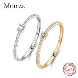 Modian-Anillo de plata de ley 2021 auténtica para mujer, sortija Simple cuadrada de circonia cúbica transparente, Color dorado, joyería de compromiso de boda, 925