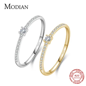 Modian-Real 925 Sterling Silber Simple Square Fingers Ringe für Frauen, Clear CZ Charme, Goldene Farbe, Wachstum Schmuck, 2021 12 Hauptverkaufssohle für Taco - №5