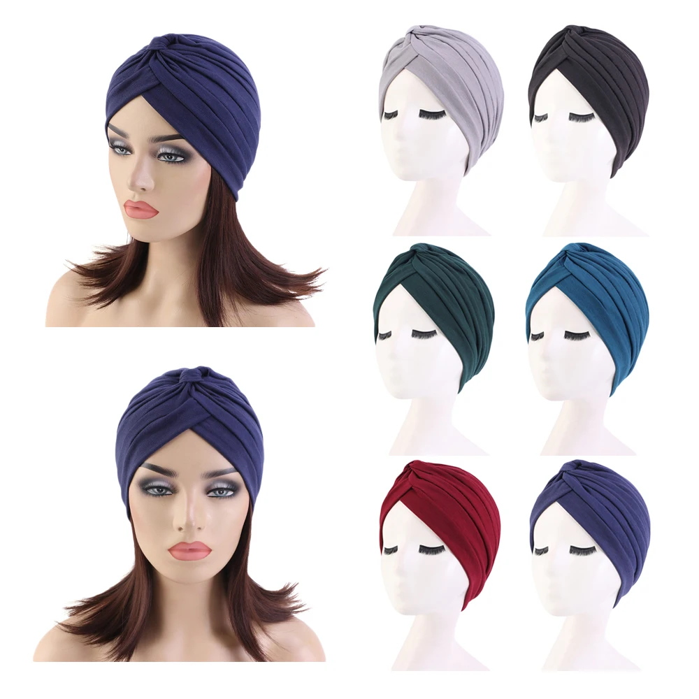 2024 Fashion Turban Cap for Women Soft Muslim Hats Female Inner Caps Solid Arab Indian Bonnet Wrap Head Scarf Hat Chemo Cancer