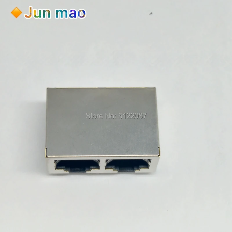 5PCS 1*2 RJ45 Metal 16 Pin Female PCB Right Angle Board Jack Connector 8P8C Crystal Head Socket 1x2 21mm Network Interface