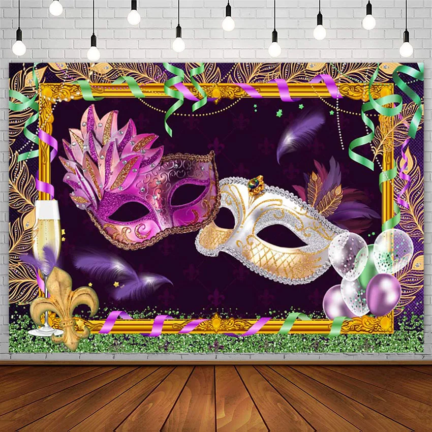 

Avezano Carnival Photography Backdrops Purple Mask Balloon Masquerade Mardi Gras Party Background Decor Photo Studio Photozone