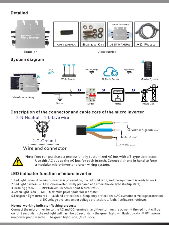 Micro inversor de energia híbrida 700w no inversor do laço da grade sistema de energia solar inteligente casa com internet inteligente das coisas