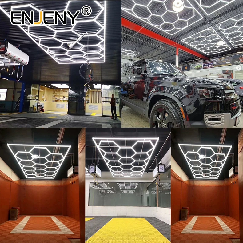 Led Hexagon Honeycomb Detailing Auto Car Repair Workshop Light Hexagonal Ceiling Car Wash tunnel Lighting Garage style