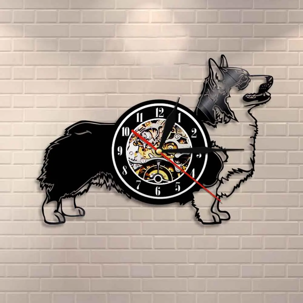Cardigan Welsh Corgi Dog Wall Clock Modern Design Puppy Animal Pet Vinyl Record Wall Clock Dog Breed Art Decorative Clock Decor