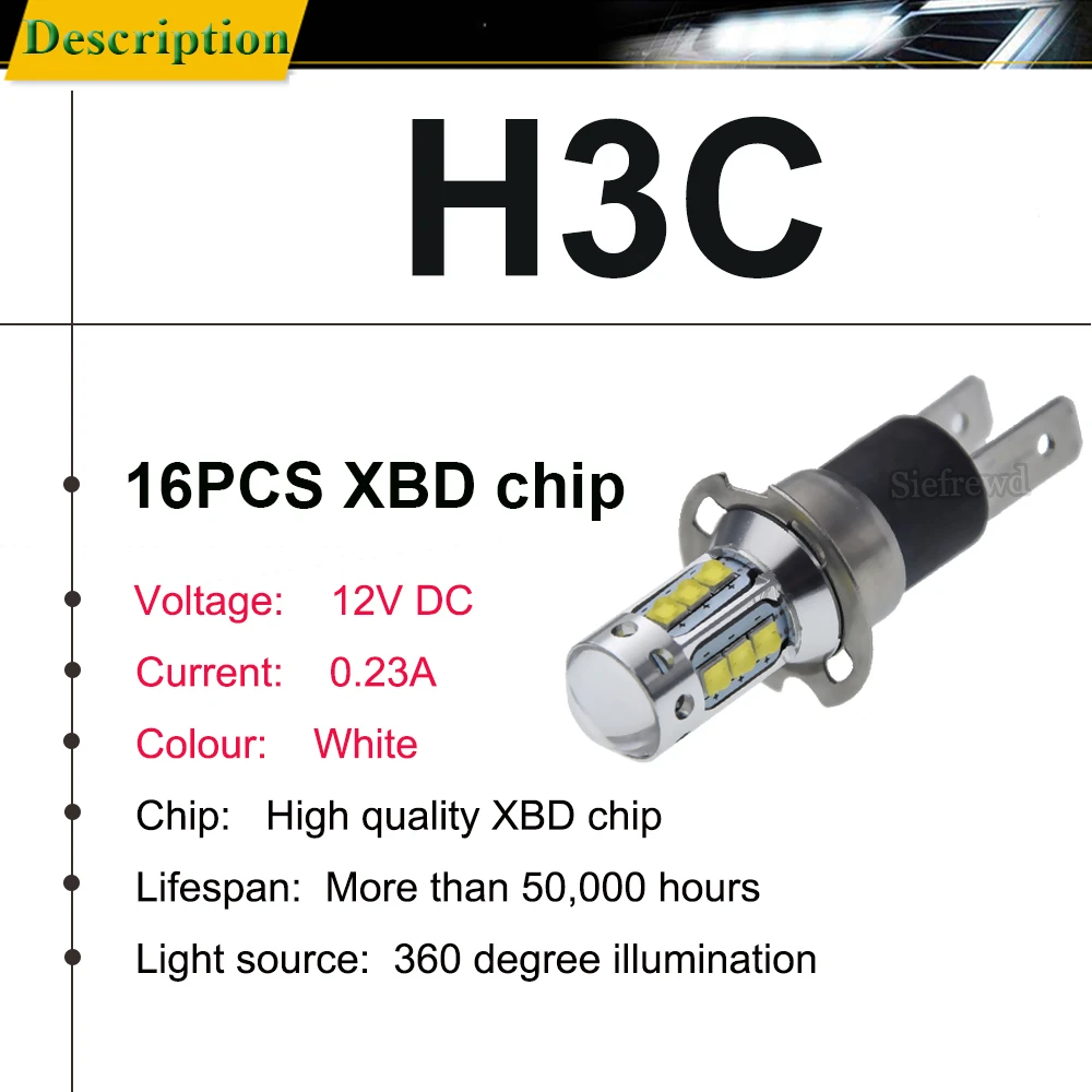 2Pcs H3C XBD Chips 16SMD 80W LED Car Light Fog Driving Lamp Daytime Running DRL Headlight Auto Bulbs White 6000K Accessories