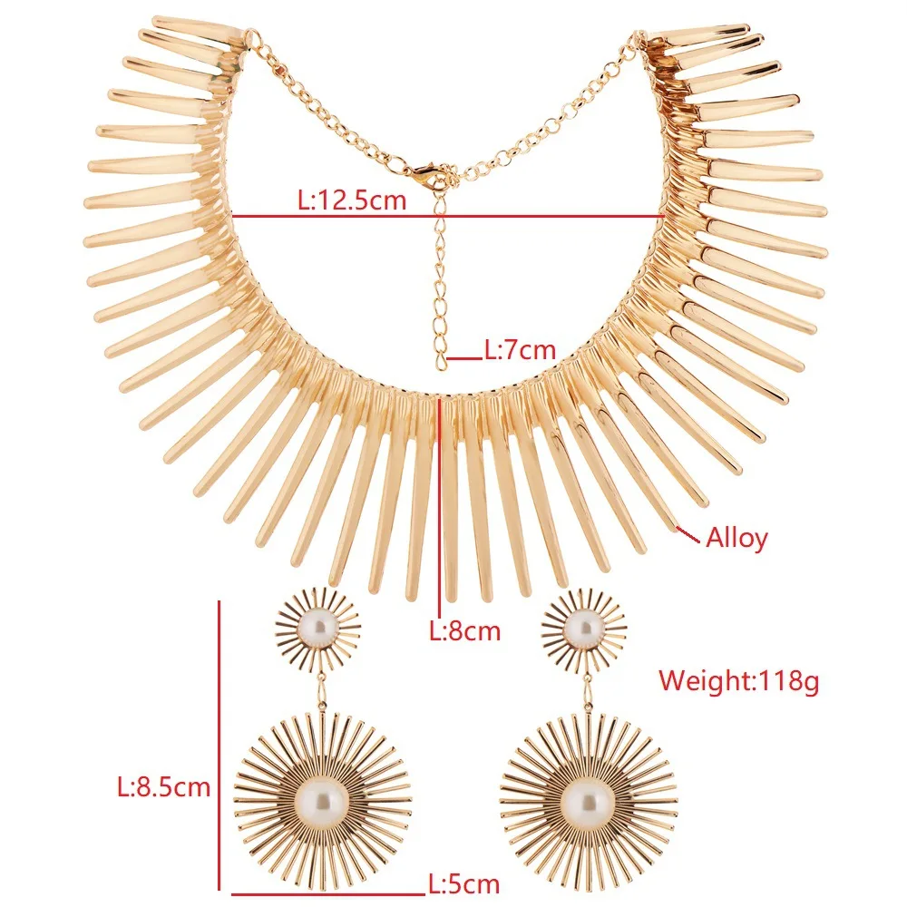 Liffly Exaggerated African Necklace Jewelry Set Gold Color Metal Big Choker Necklace Earrings Set Jewelry Steampunk Party Design