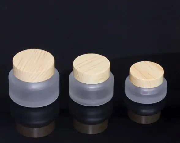 15g 30g 50g  Travel Jars for Creams Cosmetic Can Set Wood Grain Frosted Glass Portable Cream Box 1oz Glass Container