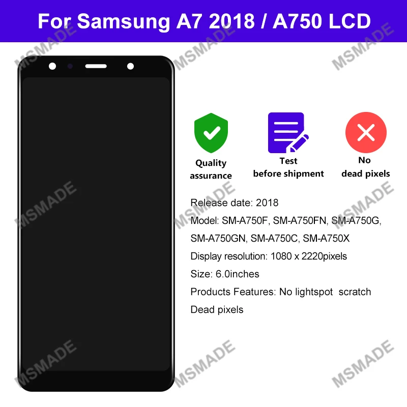 CHOICE AMOLED For Samsung Galaxy A750 LCD SM-A750F A750FN A750F Display Touch Screen Digitizer A7 2018 LCD Replacement Parts