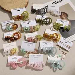 2024 New Colorful Resin Earrings Set Pearl Hoop Candy Color Metal Mix Match Style for Women Wedding Party Earrings