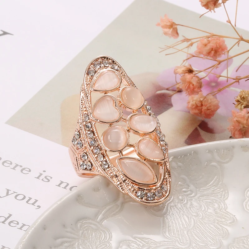 Kinel Vintage Big Oval Opal Stone Ring For Women 585 Rose Gold Color Engagement Wedding Jewelry Bague Anel Drop Shipping