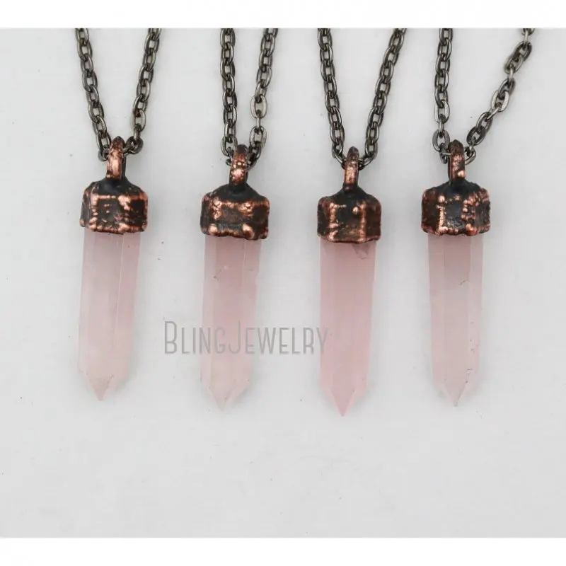 

NM40539 Rose Quartz Point Necklace Vintage Copper Plated Chain