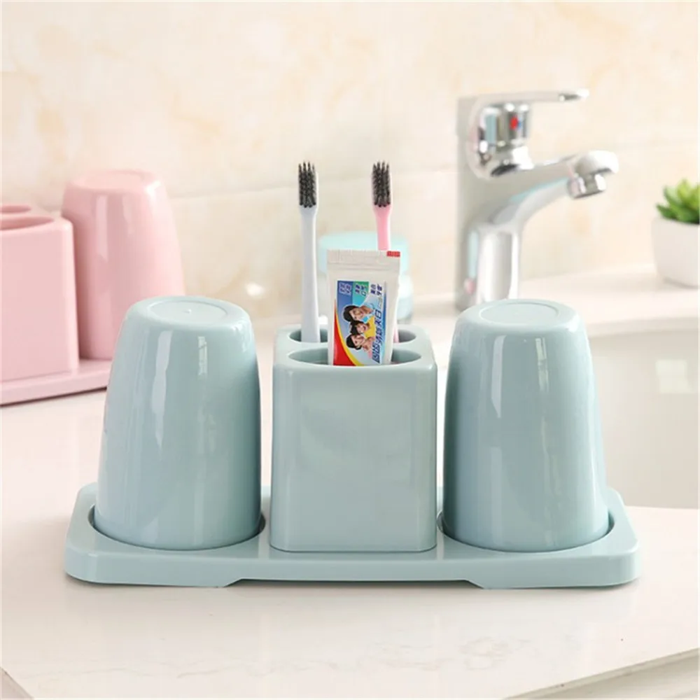 

Round Plastic Double Cups Couple Toothbrush Holder Creative Set Mouthwash Cup Sub-format Dental Gift Cups Washing Water Cup 1SET