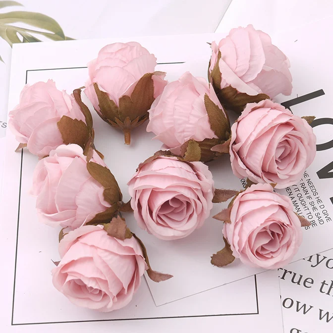 5pcs/4cm Autumn colors Rose bud Artificial Silk Flower Heads Wedding Decoration DIY Wreath Scrapbooking Craft Fake Flowers