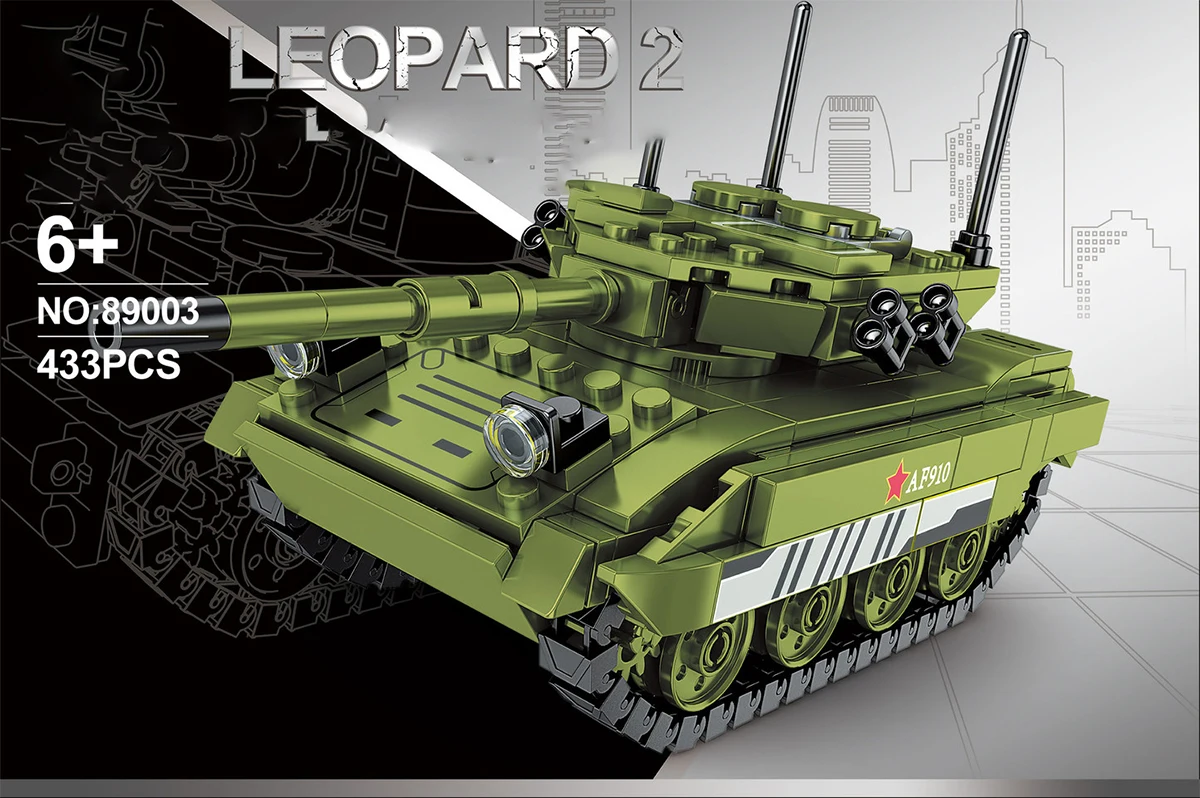 รถถังบล็อกรูปแบบการสร้างอิฐ Leopard2 M1A2รถบรรทุกหนักของเด็กผู้ชายรถบรรทุกบล็อกตัวต่อขนาดเล็กโมเดลของเล่น