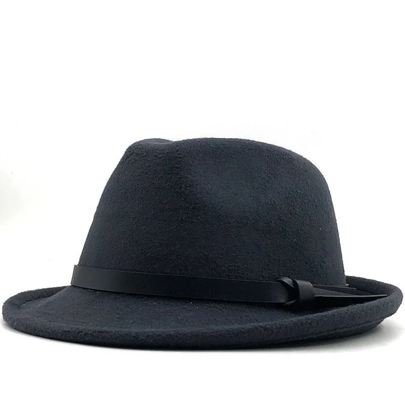 ฤดูหนาวสีขาว Men แจ๊สหมวกสุภาพบุรุษ Fedoras ผ้าขนสัตว์ Homburg ชายคลาสสิกแคบริบบิ้นแจ๊สหมวกปรับหมวก