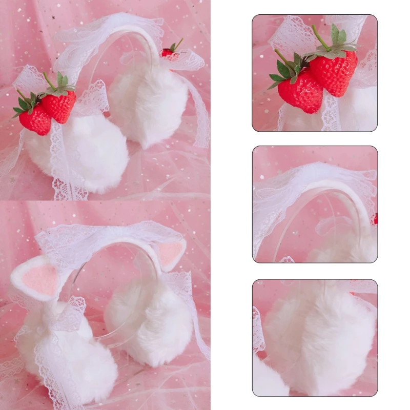 Lolita orejeras de encaje princesa Muff oreja orejera caliente para las mujeres las niñas invierno Faux Fur Navidad regalos para hija