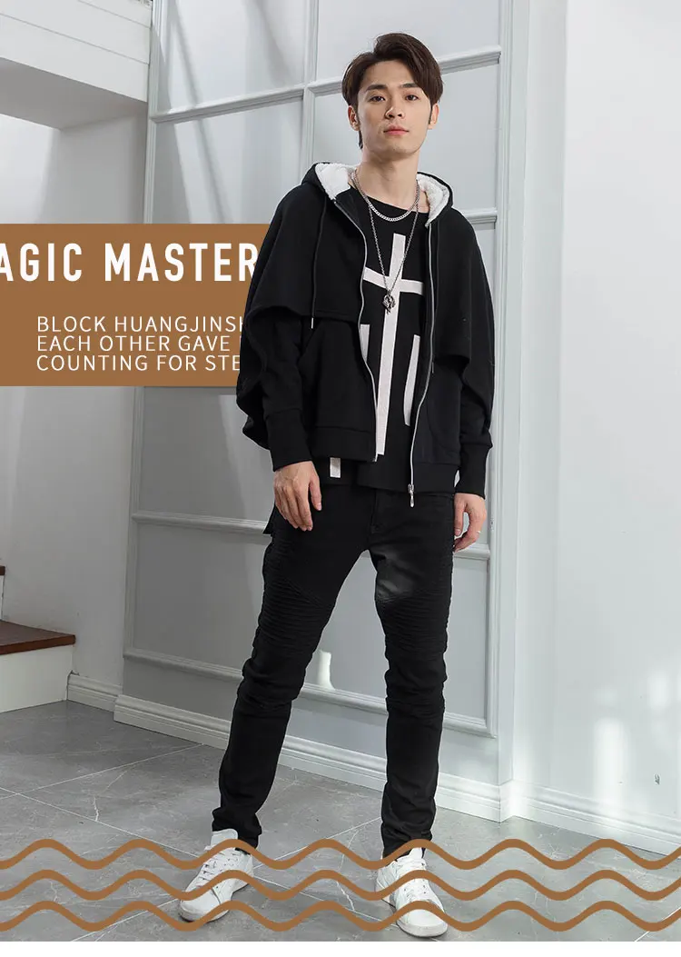 Fall and winter new men's Hoodie slim and thick cashmere coat Korean version of the fashion brand students Black Cape