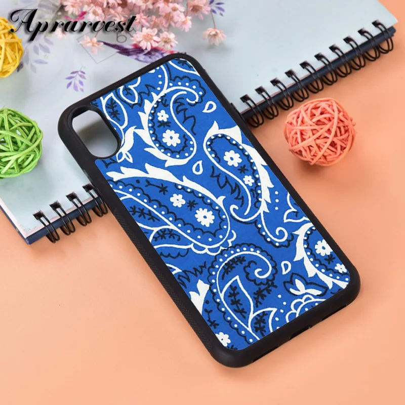 Aprarvest Blue Bandana Paisley  Silicone Rubber Phone Case Cover For iPhone 6 6S 7 8 PLUS X XS XR 11 12 MINI PRO MAX