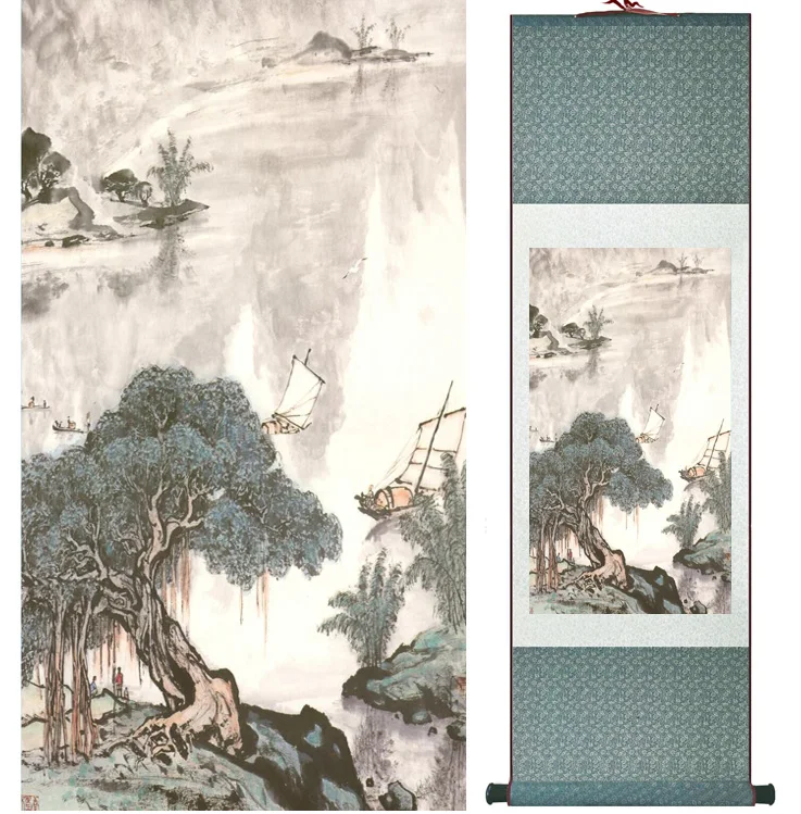 

landscape painting Home Office Decoration Chinese scroll painting mountain and River paintingPrinted painting042308