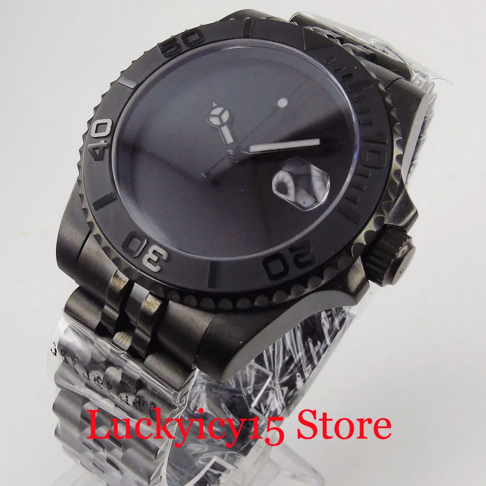 

NH35A Pt5000 Miyota Automatic Men Watch Sterile Dial Black Hand Brush Oyster Band Date Magnifier Rotating Bezel