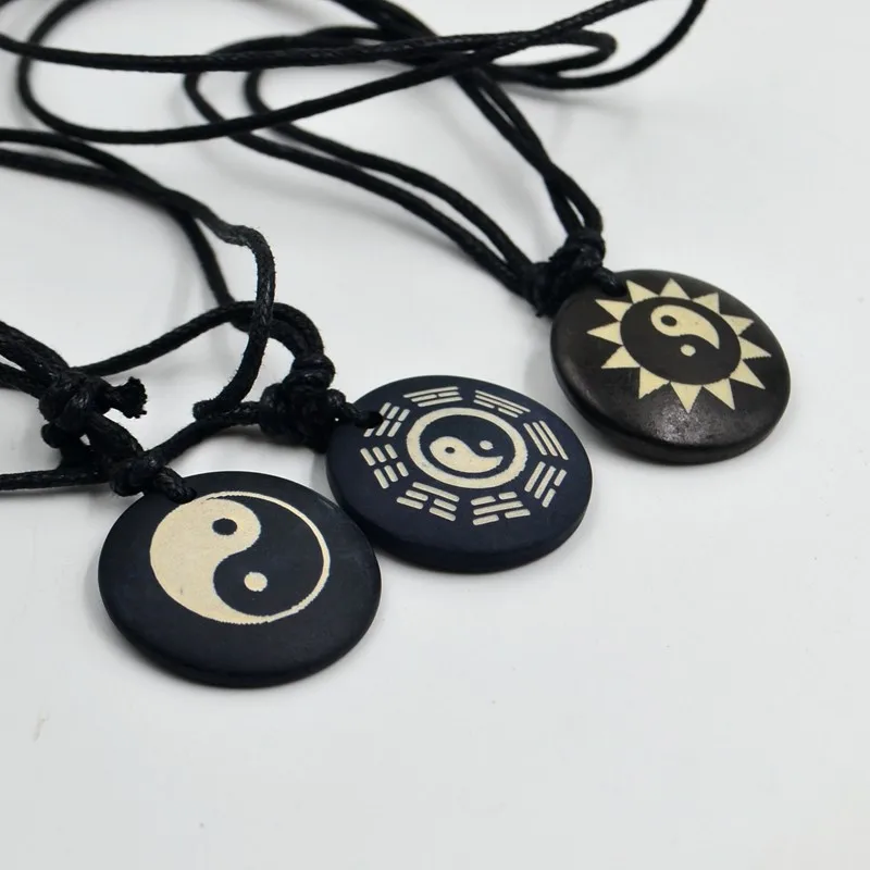 Tai Chi Yin & Yang bone resin Pendant Amulet Necklace Lucky Gift Tribal Fashion Jewelry