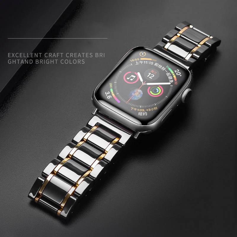 

Strap for Apple Watch 6 Band 44mm 42mmm Ceramic Luxury Stainless steel butterfly bracelet iWatch series 5 se 3 4 38mm 40mm