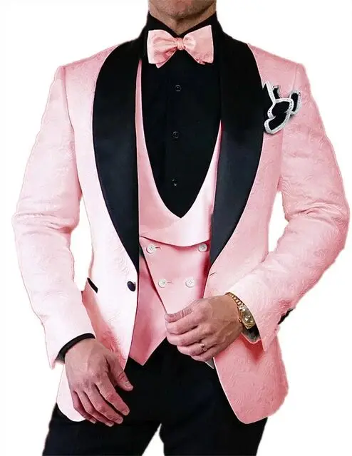 

JELTONEWIN Pink Wedding Party Suit For Men Slim Fit 3 Pieces Set Formal Groom Groomsmen Tuxedos 2021 Custom Made Terno Masculino