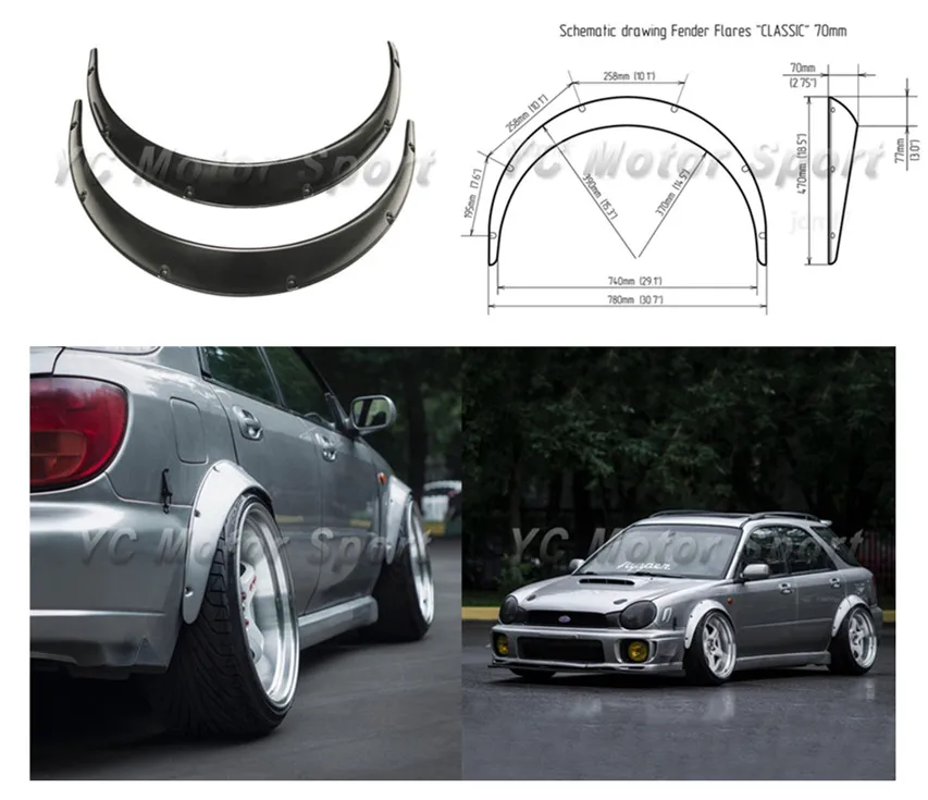 

Flexible ABS Plastic Polyurethane Black Glossy Wide Fender Flare Wheel Arch 2.75 inch (70mm) 2pcs Fit For Universal JDM Model